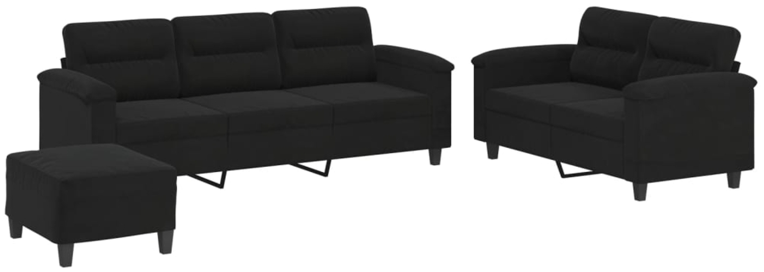 vidaXL 3-tlg. Sofagarnitur mit Kissen Schwarz Mikrofasergewebe 3202347 Bild 1
