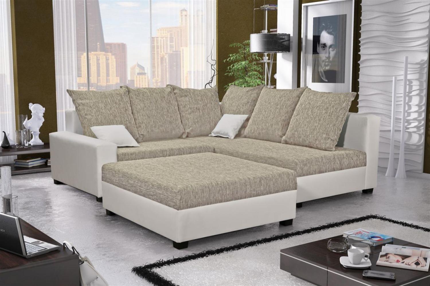 Ecksofa Sofa NINA inkl. Hocker Weiß / Beige Ottomane Rechts Bild 1