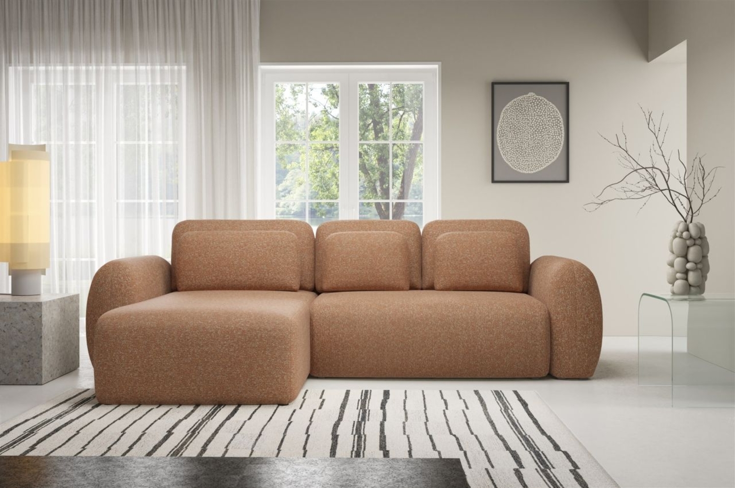 Ecksofa Schlafsofa Sofa GASTON in Stoff Puente Rostbraun Ottomane Links Bild 1