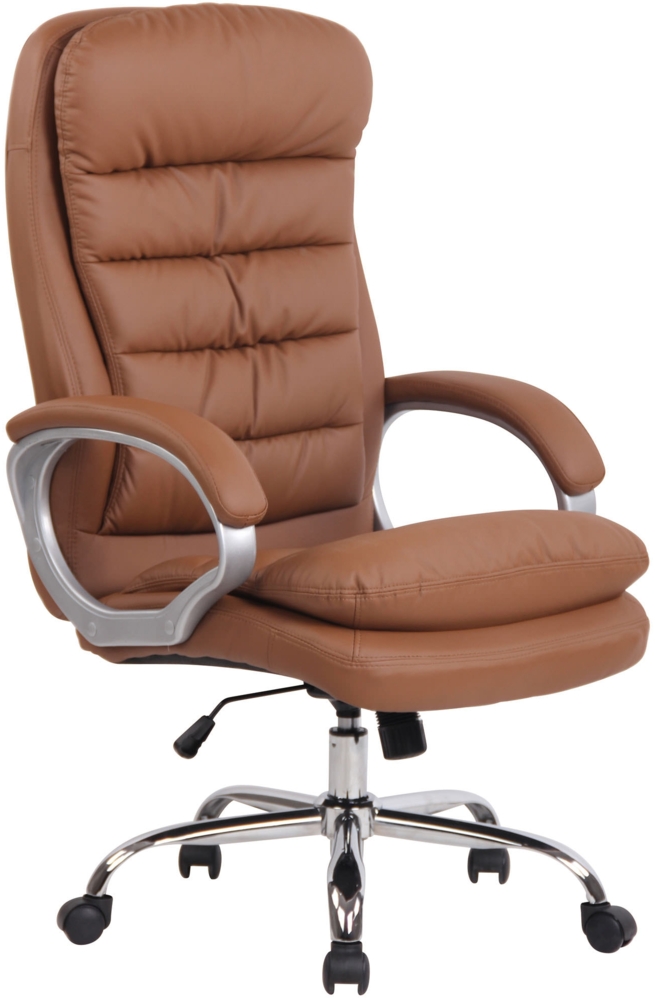 DELUKE® Bürostuhl SOUK - 116x68x77, Hellbraun Kunstleder Metall in Chromoptik Gestell ergonomische Bürostühle Homeoffice Stuhl mit Rollen Bild 1
