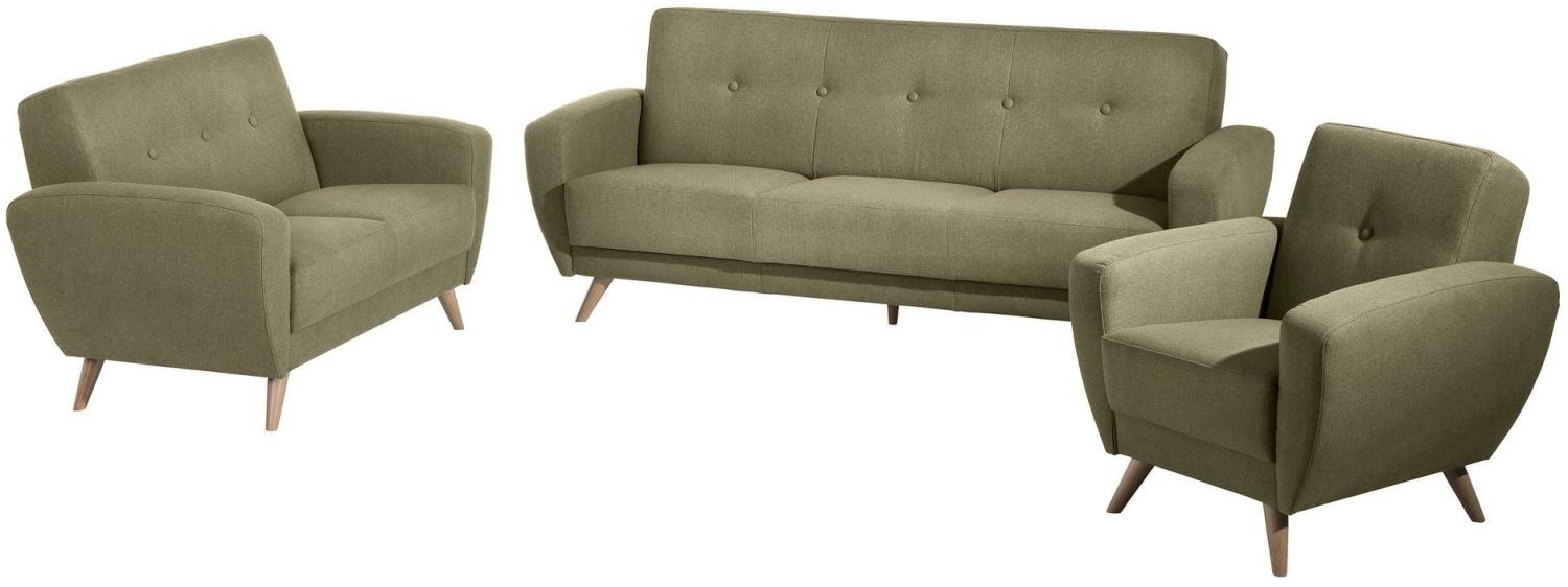 Sofa 3-Sitzer mit Bettfunktion Karen Bezug Samtvelours (mit Clean-Abo Ausrüstung) Buche natur / oliv 21853 Bild 1