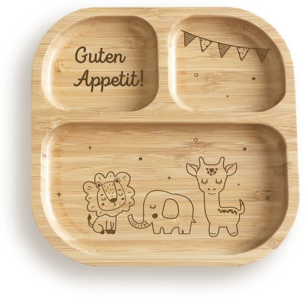 hellomini Kindergeschirr-Set Babyteller "Safari" Bambus Nur Teller (1-tlg), 1 Personen, Bambus, Silikon, BPA-frei, mit Motiv, rutschfest,Saugnapf, Montessori-Fächer Bild 1