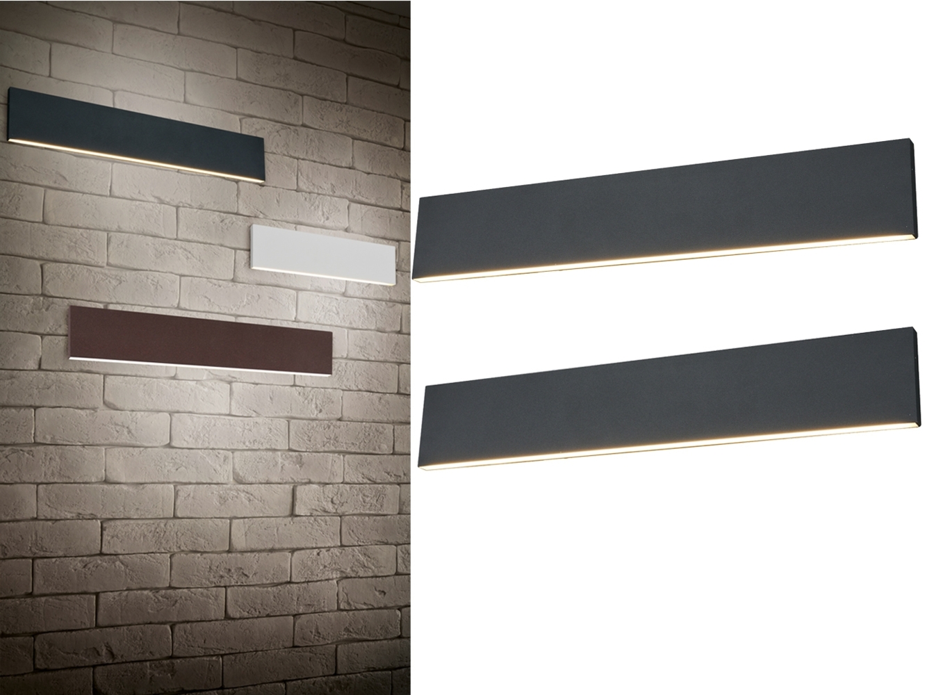 2er Set Flache LED Wandleuchten Up & Down Anthrazit 3 Stufen Dimmer, Breite 47cm Bild 1