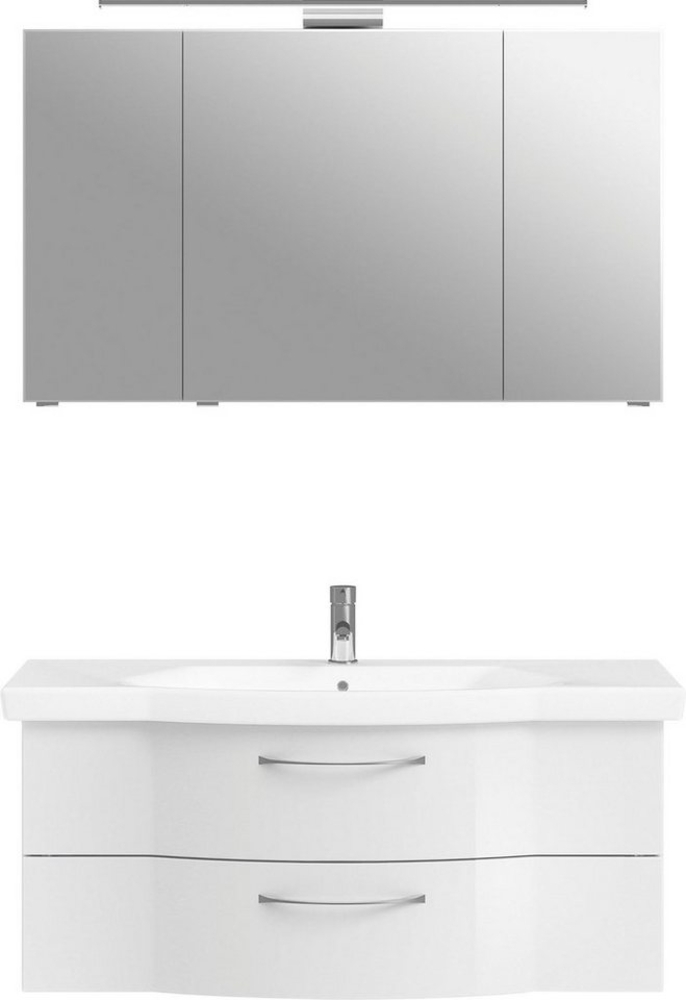 Saphir Badmöbel-Set 6005 Sprint Keramik-Waschtisch mit LED-Spiegelschrank, 122 cm breit, (2-St), Waschplatz inkl. Türdämpfer, 3 Türen, 2 Schubladen, Waschtisch Set Bild 1