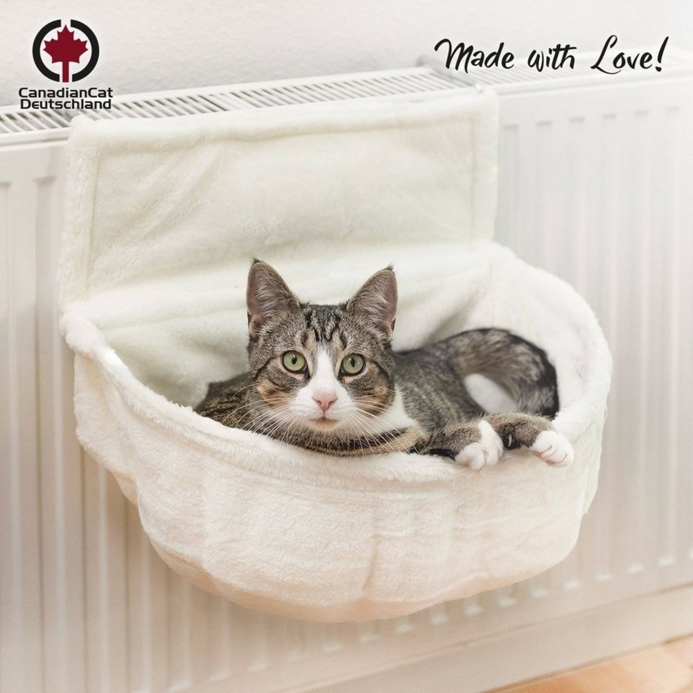 Canadian Cat Company Katzen-Hängematte Kuschelsack - Kuschelbett für die Heizung, verstellbar - Weiß, Plüsch, Mit Haken zum Einhängen an Heizungen mit einer dicke von 9 - 12cm Bild 1