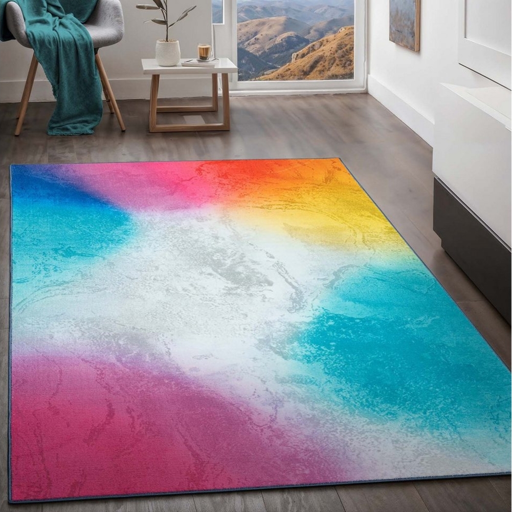 TaraCarpet Teppich Kurzflorteppich TaraCarpet Rainbow moderner Teppich in Regenbogenfarbe, rechteckig, Höhe: 14 mm, Nebelform in Regenbogenfarben auch für das Jugendzimmer Bild 1