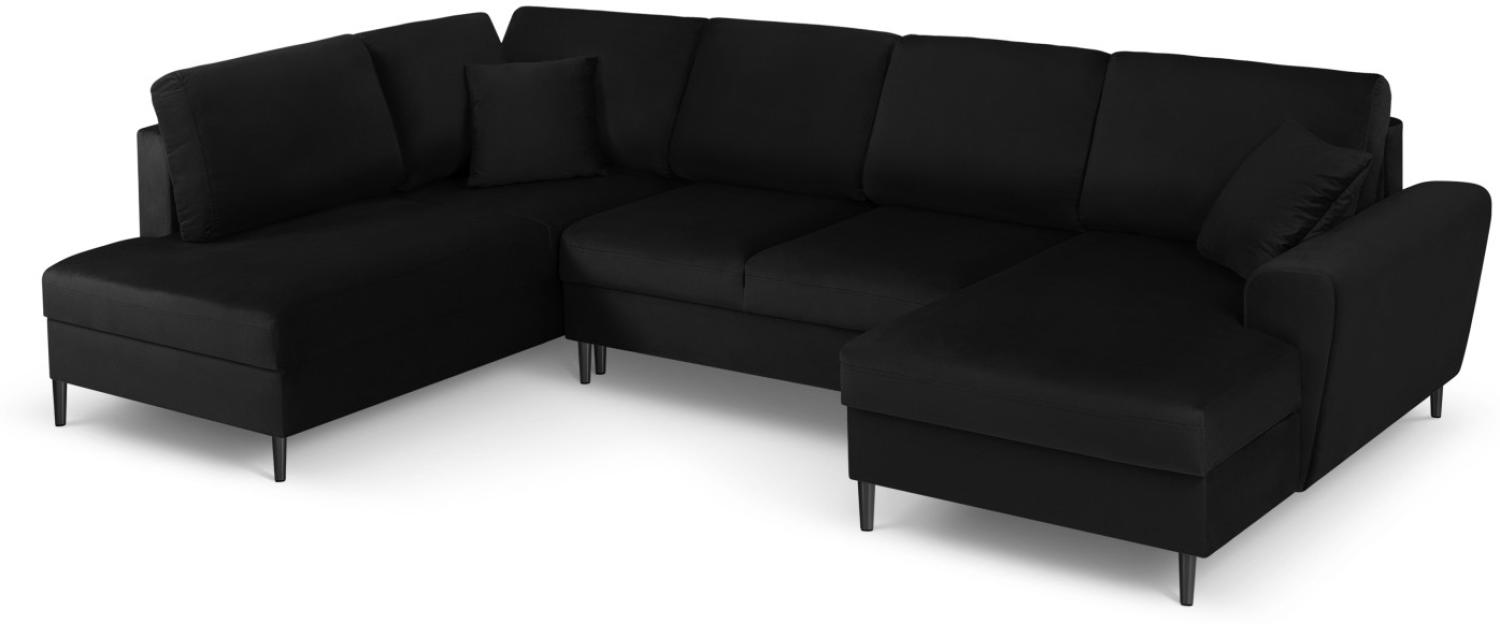 Micadoni 7-Sitzer Samtstoff Panorama Sofa Links mit Box und Schlaffunktion Moghan | Bezug Black | Beinfarbe Black Chrome... Bild 1