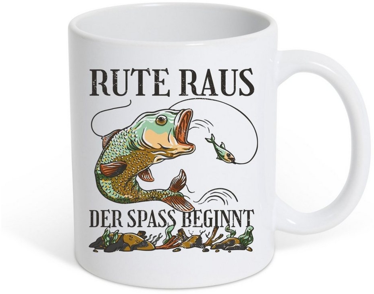 Youth Designz Tasse Rute Raus der Spass Beginnt Kaffeetasse Geschenk, Keramik, mit Angler Motiv Bild 1