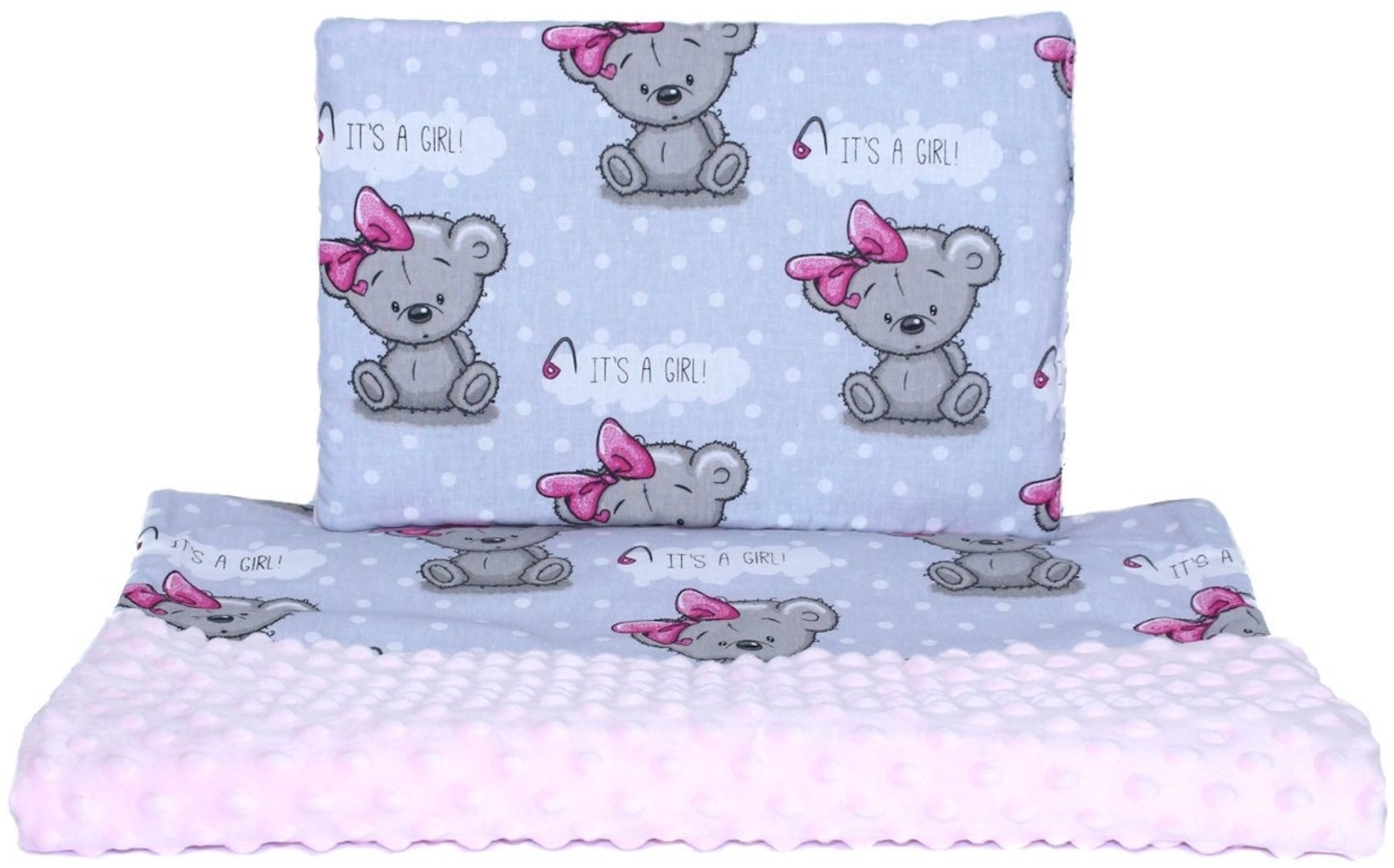 Primawela Babybettdecke Minky Baby Kinderwagenset Kuscheldecke Kinder Decke Kissen Bärchen Bild 1