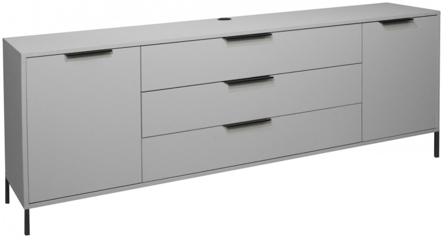 Lowboard für TV Hifi BONNIE in Kreidegrau matt Lack ca. 216 x 80 x 45 cm mit Vierkant Füsse Bild 1