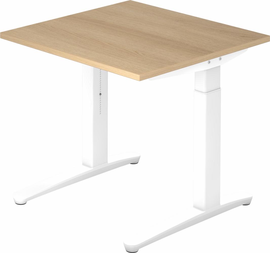 bümö® Design Schreibtisch XB-Serie höhenverstellbar, Tischplatte 80 x 80 cm in Eiche, Gestell in weiß Bild 1