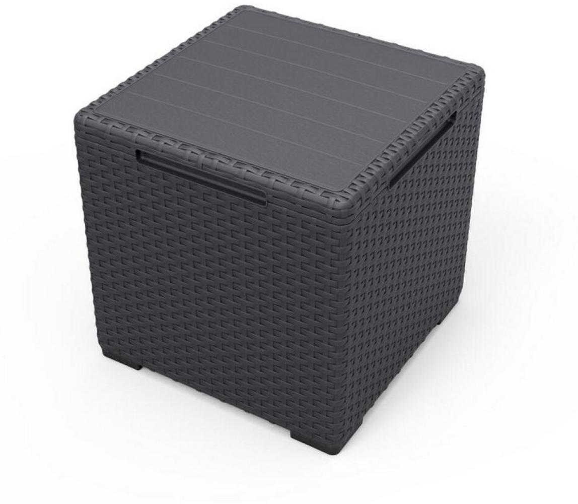 Keter Aufbewahrungsbox 3in1 Schwarz Beistelltisch Hocker Gartentruhe 37x37x37cm Bild 1