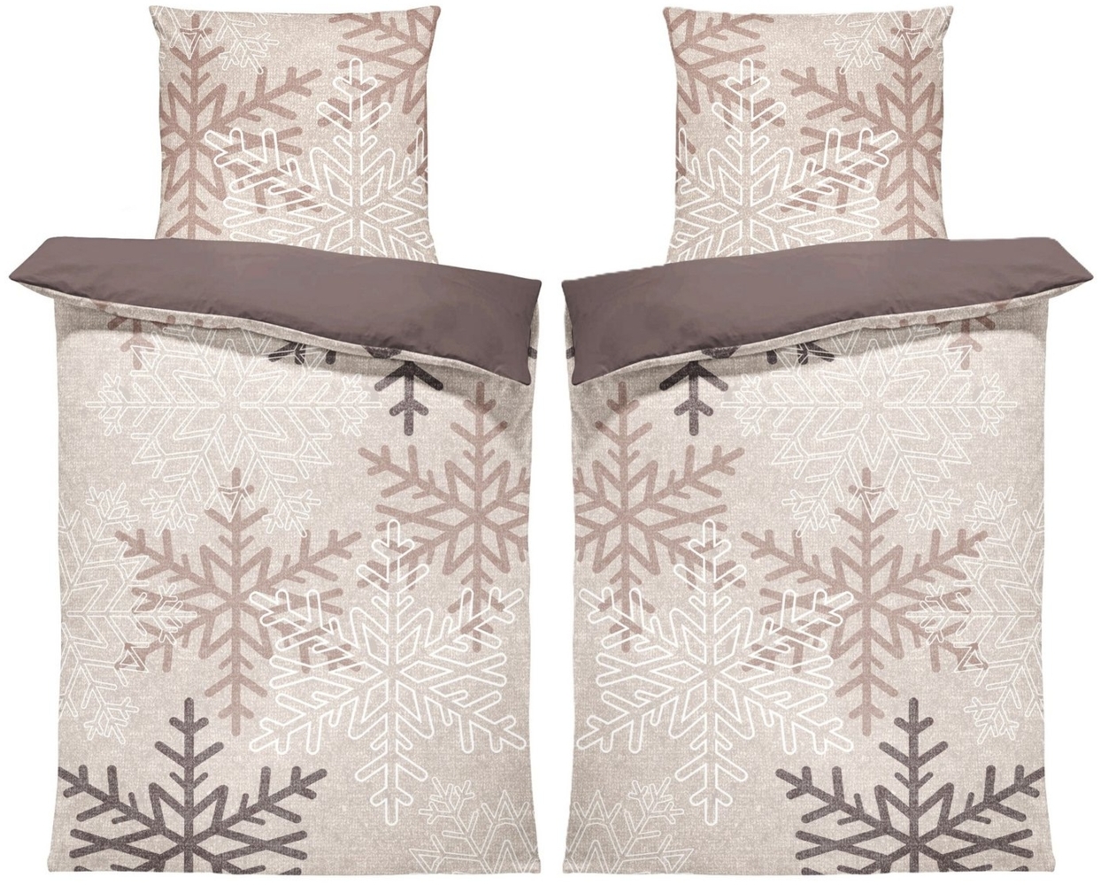 One Home Bettwäsche Winter Snowflakes, Biber, 4 teilig, Kristalle und Schneeflocken, kuschelig flauschig warm weich Baumwolle Bild 1
