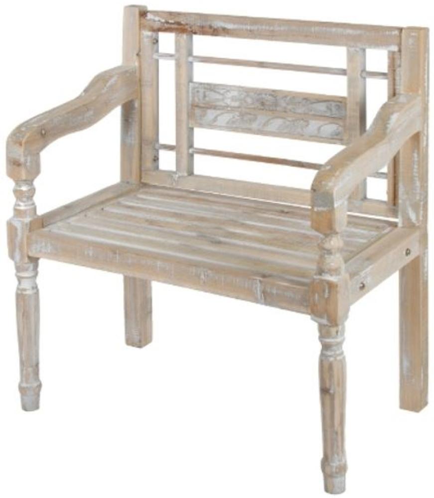 Casa Padrino Landhausstil Sitzbank mit Armlehnen Antik Weiß / Naturfarben 71 x 42 x H. 85 cm - Shabby Chic Deko Möbel Bild 1