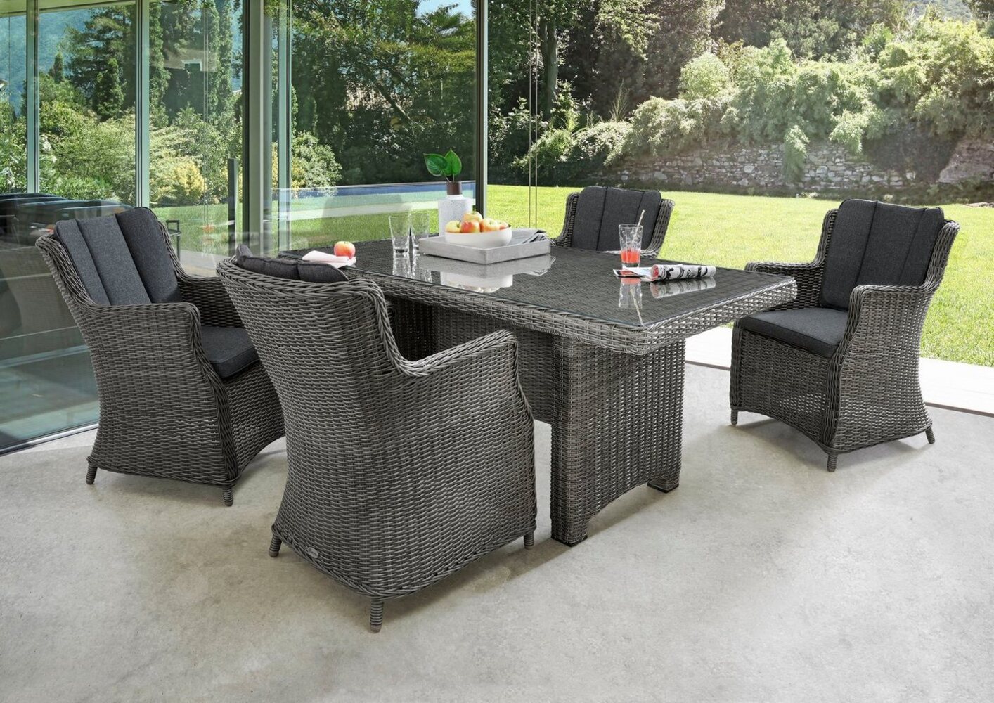 Destiny Garten-Essgruppe LUNA, (13-tlg, 4x Sessel, 1x Tisch, inkl. Auflagen), Aluminium, Polyrattan Bild 1