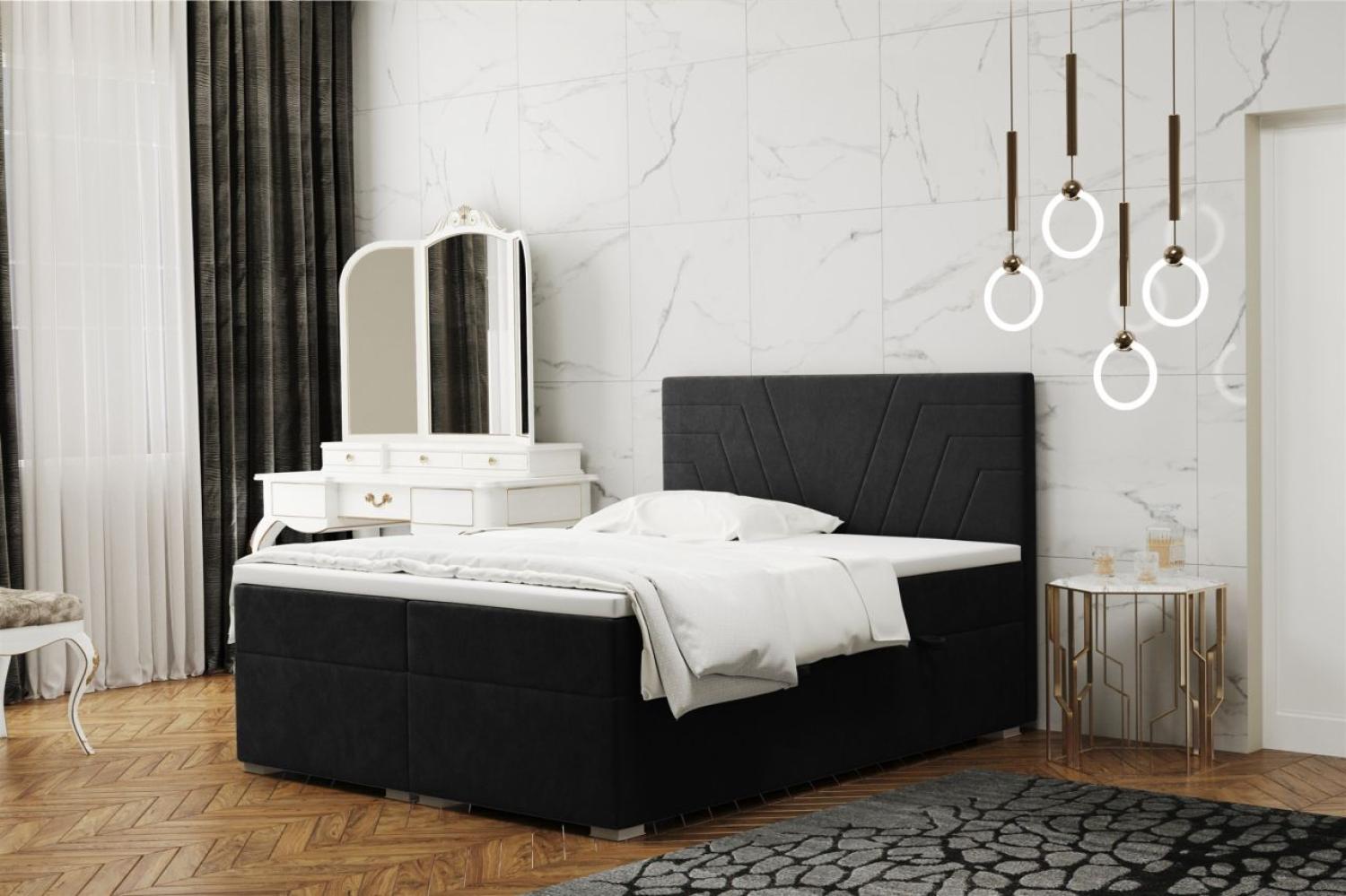 Boxspringbett Schlafzimmerbett RAMON 120x200cm in Stoff Matt Velvet Schwarz Bild 1