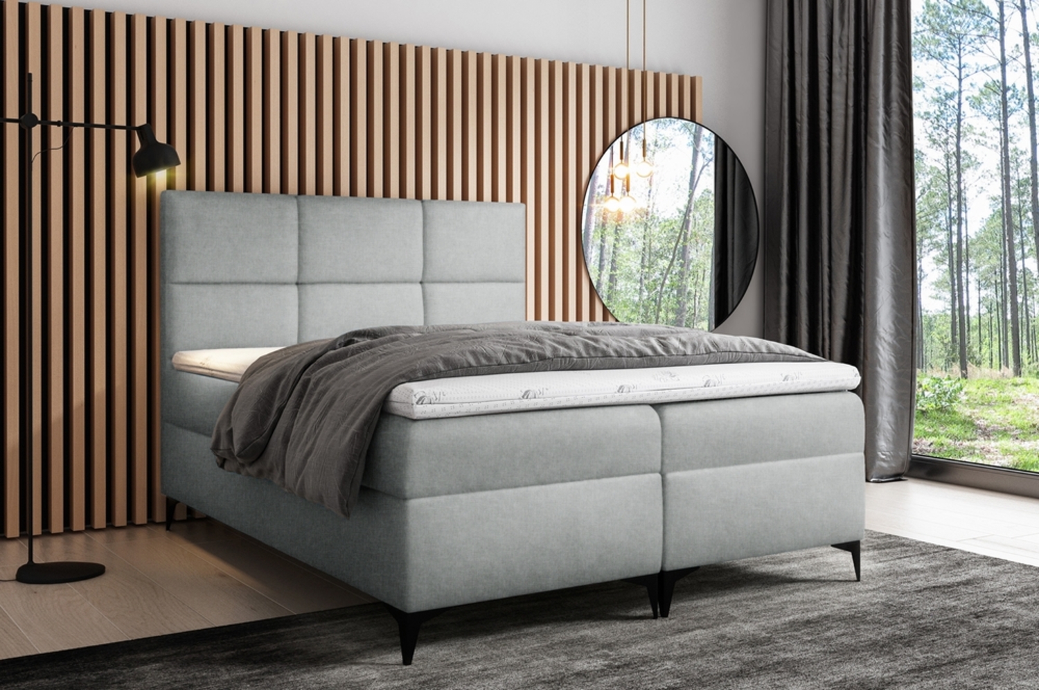99rooms Ozzy Boxspringbett Strukturstoff 180x200 cm Hellgrau Bild 1