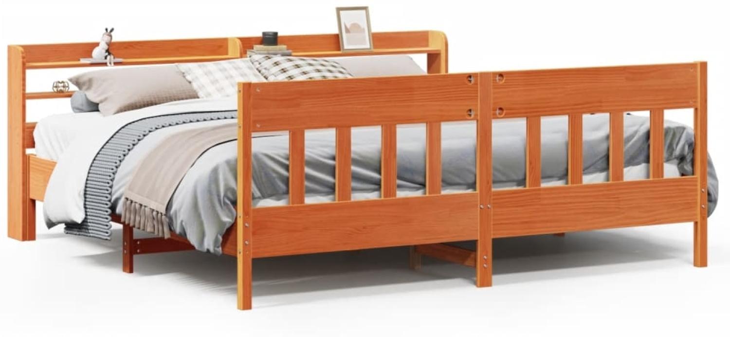 vidaXL Massivholzbett ohne Matratze Wachsbraun 180x200 Kiefernholz 3306998 Bild 1