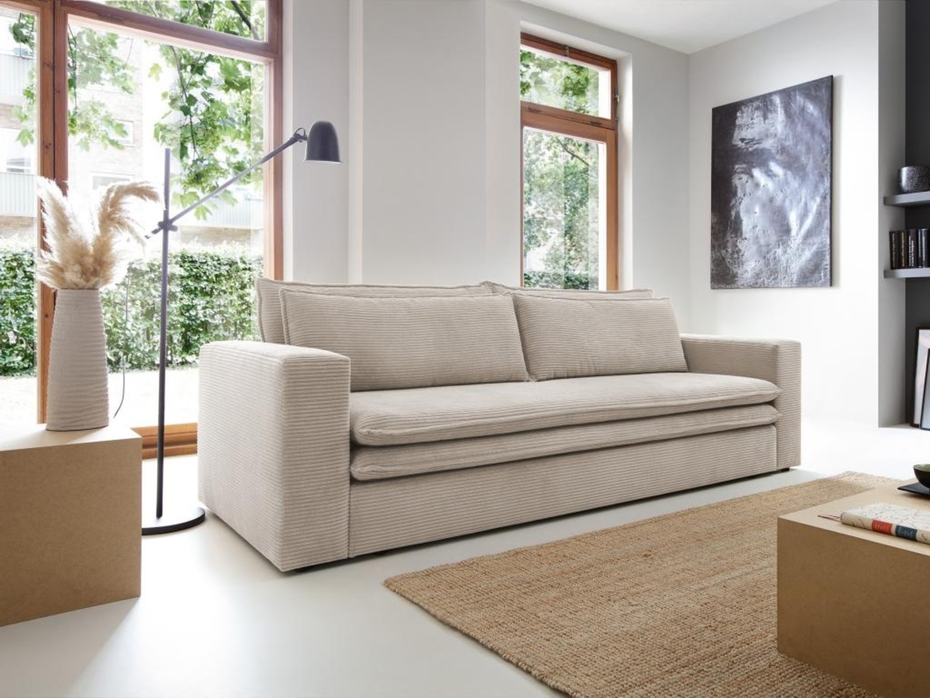 Vente-unique - Sofa 3-Sitzer - Mit Schlaffunktion - Cord - Cremefarben - TILIA Bild 1