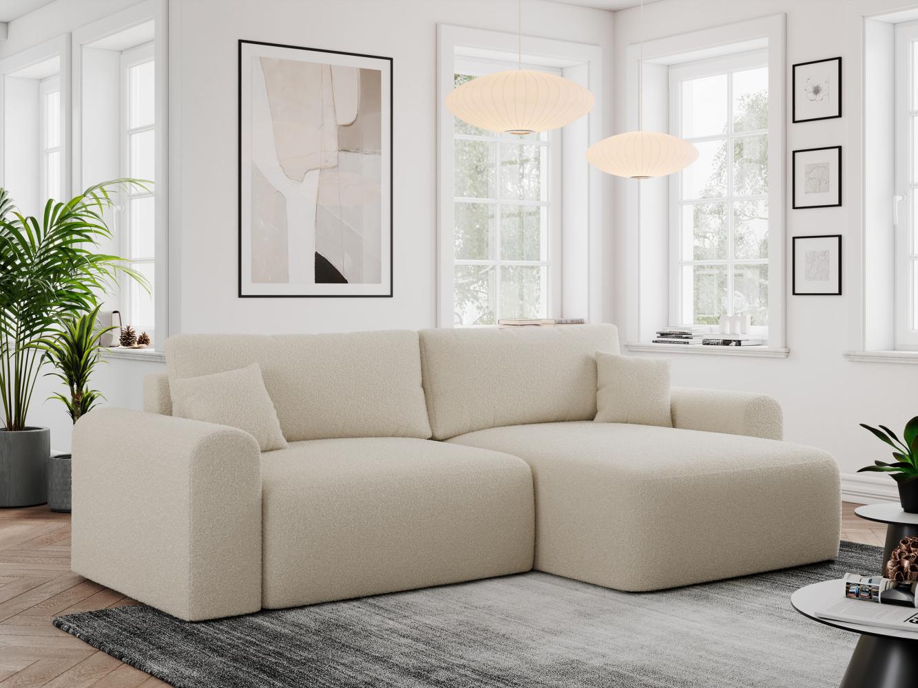 Ecksofa L-form, Couch mit Schlaffunktion und Bettkaste - NELSON - Beige Boucle Bild 1