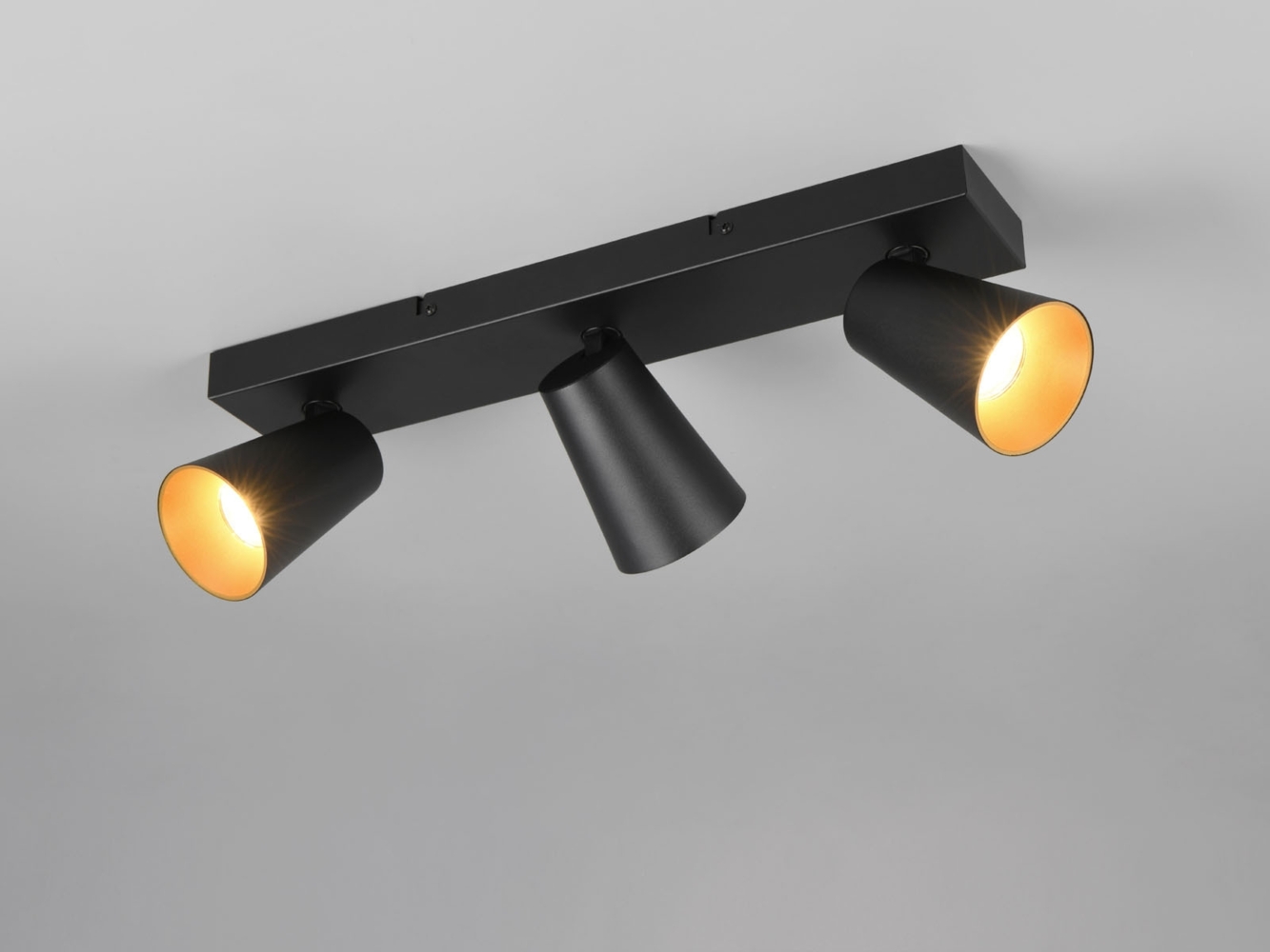 LED Deckenstrahler Schwarz Gold 3-flammig, Breite 46cm Bild 1