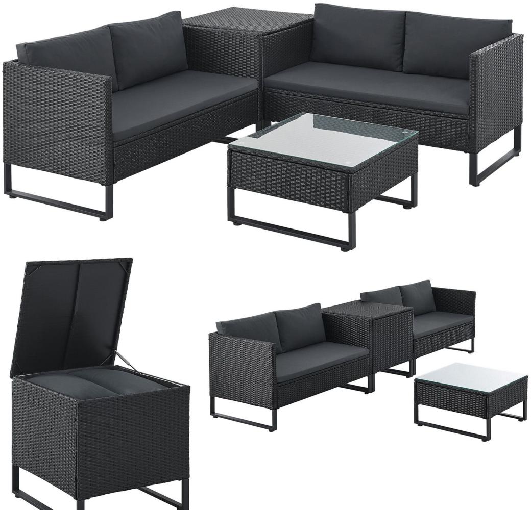 Juskys Outdoor Polyrattan Lounge Santorini - Gartenlounge mit Beistelltisch & Auflagenbox - Gartenmöbel Set Rattan Sitzecke wetterfest - Schwarz Bild 1