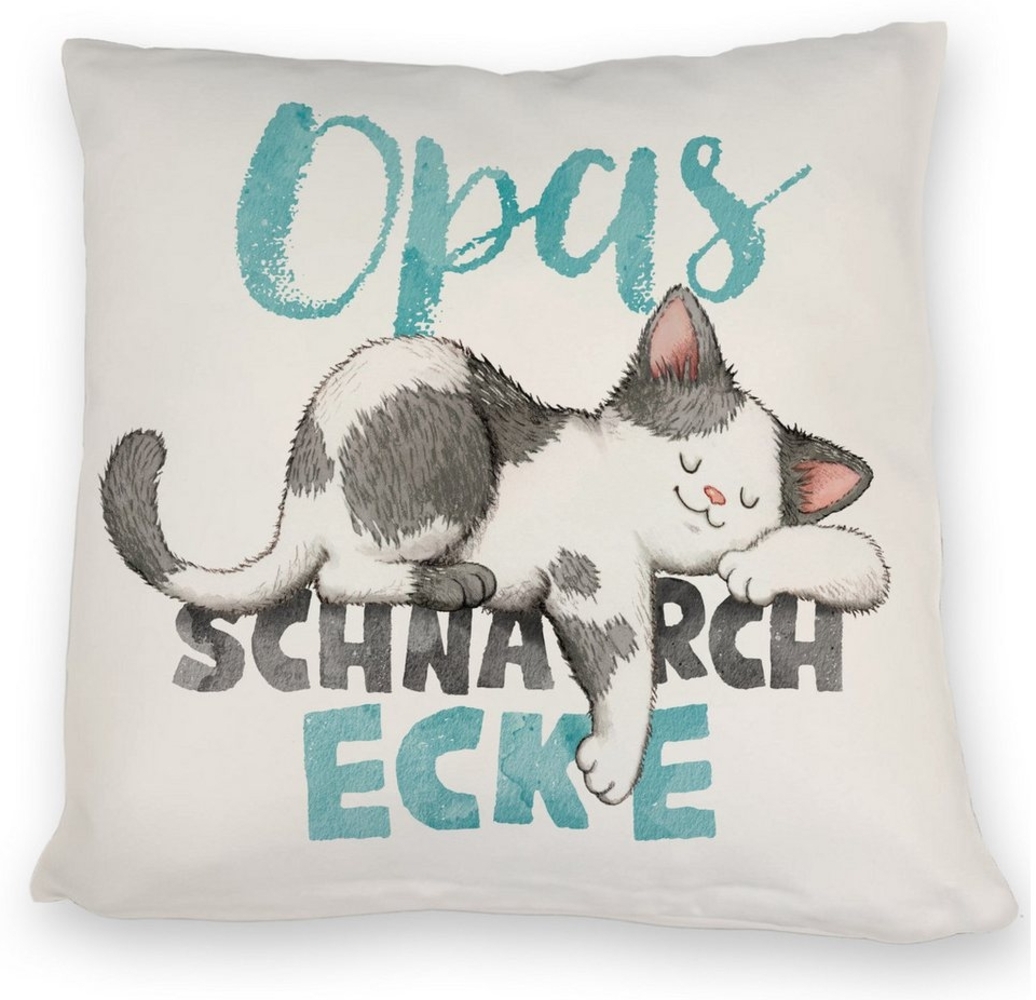 speecheese Dekokissen Gefleckte Katze Kissen mit Spruch Opas Schnarchecke Bild 1