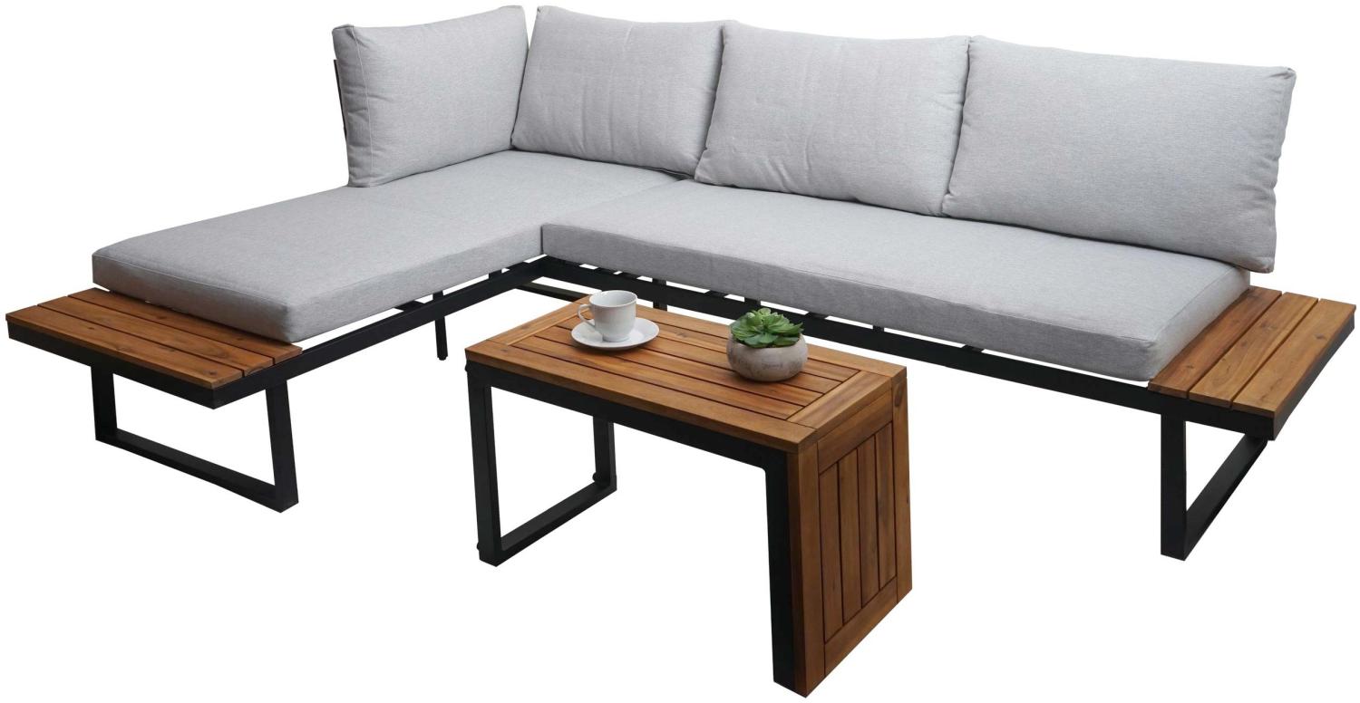 Garten Garnitur HWC-L27, Garnitur Sitzgruppe Lounge-Set Sofa, Spun Poly Alu Akazie Holz MVG-zertifiziert ~ hellgrau Bild 1