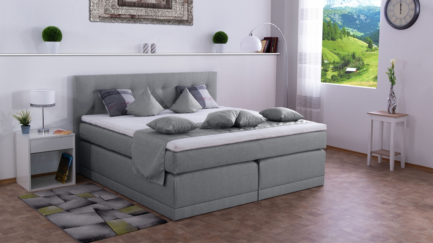 Meisterbetten Boxspringbett John 140x220 in WT-Silbergrau, Matratzenbezug Nano, Komfortschaum-Topper Bild 1