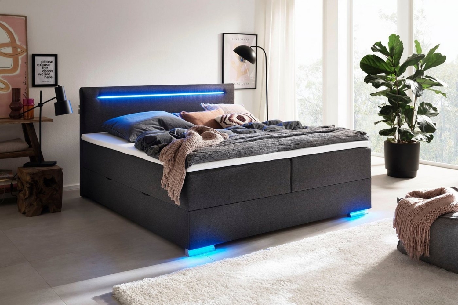 meise.möbel Boxspringbett Las Vegas, Füße und Kopfteil mit LED-Beleuchtung, mit Bettkasten und Topper Bild 1