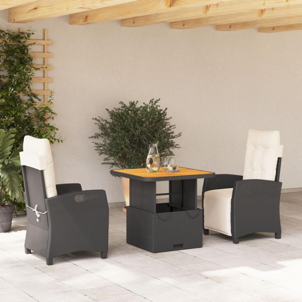 vidaXL 3-tlg. Garten-Essgruppe mit Kissen Schwarz Poly Rattan 3277375 Bild 1