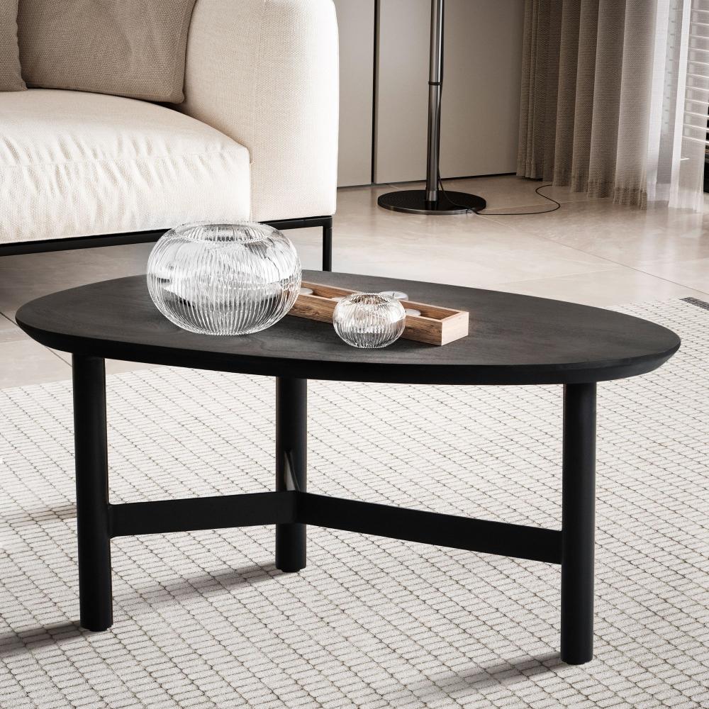 FINEBUY Couchtisch FB98632 (86x50x37 cm Sofatisch Mango Massivholz Schwarz), Wohnzimmertisch Nierenform, Kaffeetisch Modern Bild 1