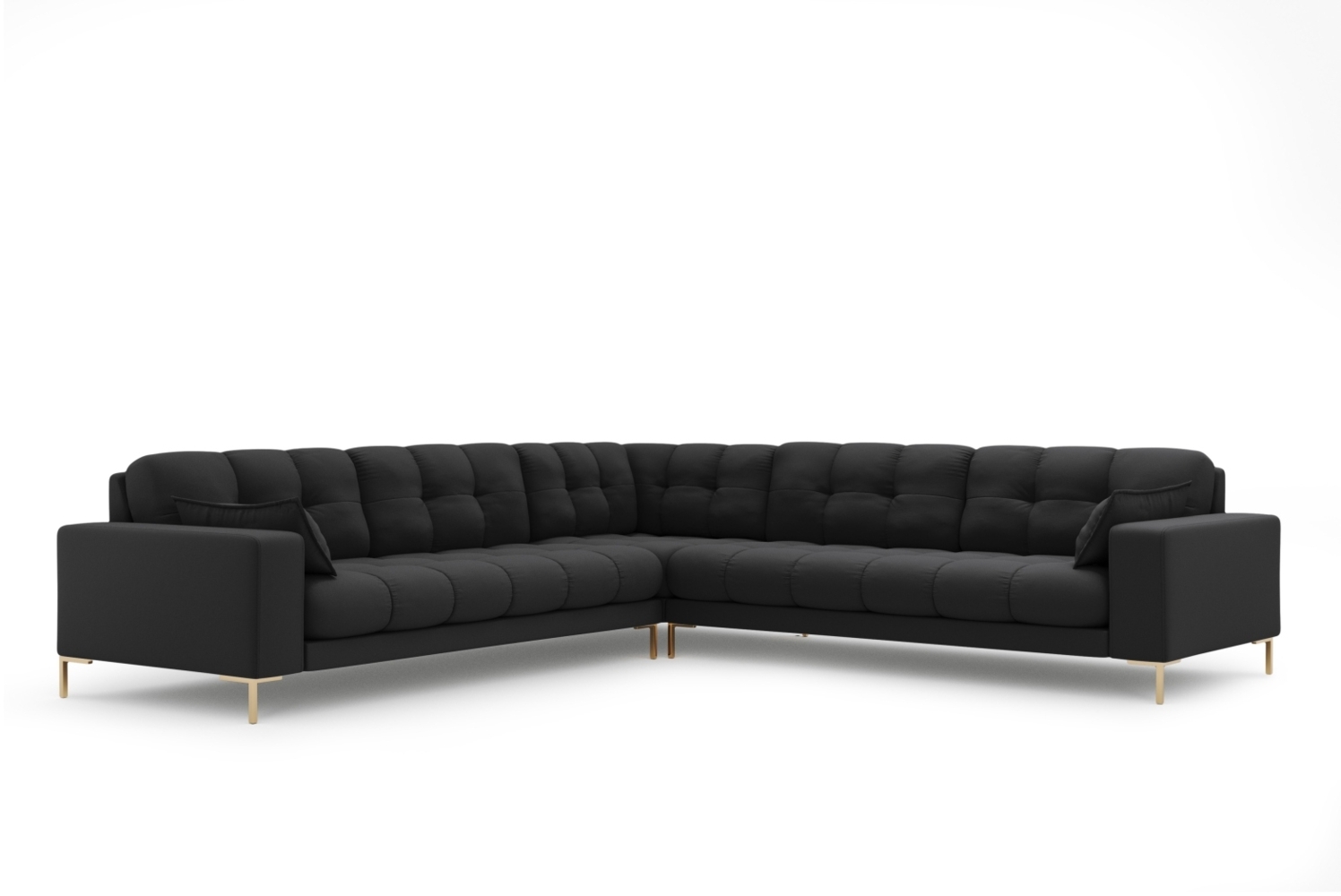 Micadoni Symmetrisches Ecksofa Mamaia 6-Sitzer Strukturierter Stoff Neve Dunkelgrau goldene Beine Bild 1