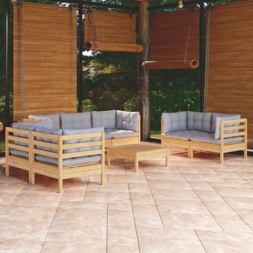 vidaXL 8-tlg. Garten-Lounge-Set mit Grauen Kissen Kiefer Massivholz 3096261 Bild 1