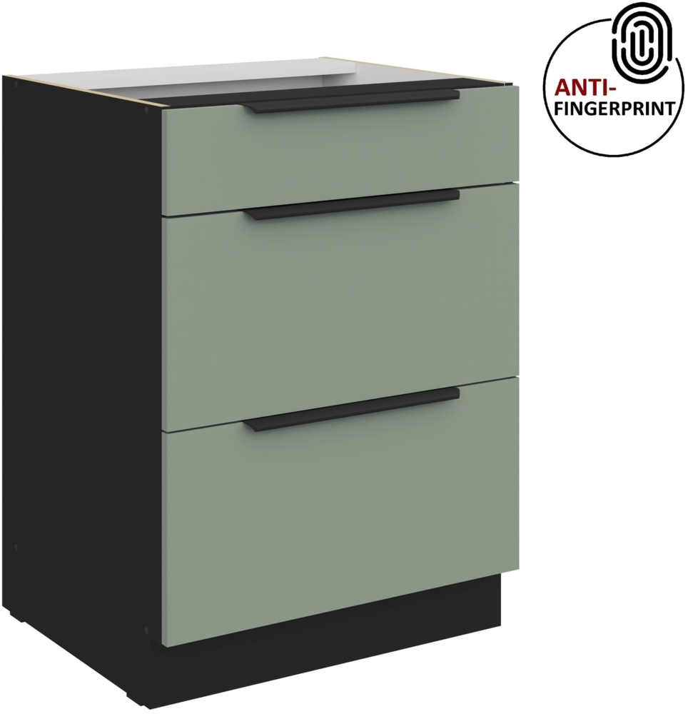 Küchen Unterschrank 60 cm Küche ARIA Aquamarin ultra matt + Schwarz matt, hochwertige Fronten mit Anti Fingerprint Beschichtung, Soft-Close Küchenzeile Küchenblock Bild 1