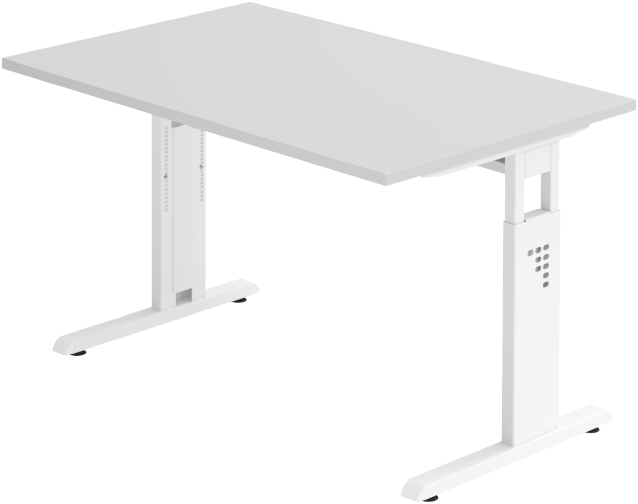 bümö höhenverstellbarer Schreibtisch O-Serie 120x80 cm in grau, Gestell in weiß - PC Tisch klein für's Büro manuell höhenverstellbar, Computertisch verstellbar, OS-12-5-W Bild 1