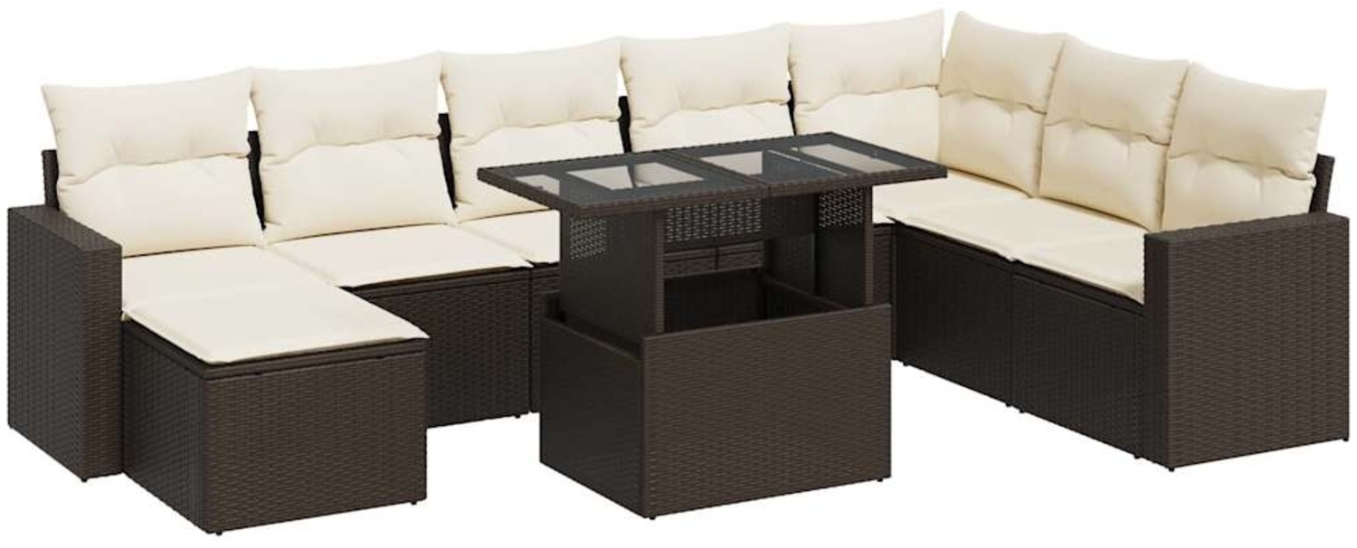vidaXL 9-tlg. Garten-Sofagarnitur mit Kissen Braun Poly Rattan 3326374 Bild 1