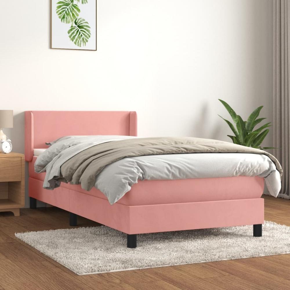 vidaXL Boxspringbett mit Matratze Rosa 100x200 cm Samt 3130828 Bild 1