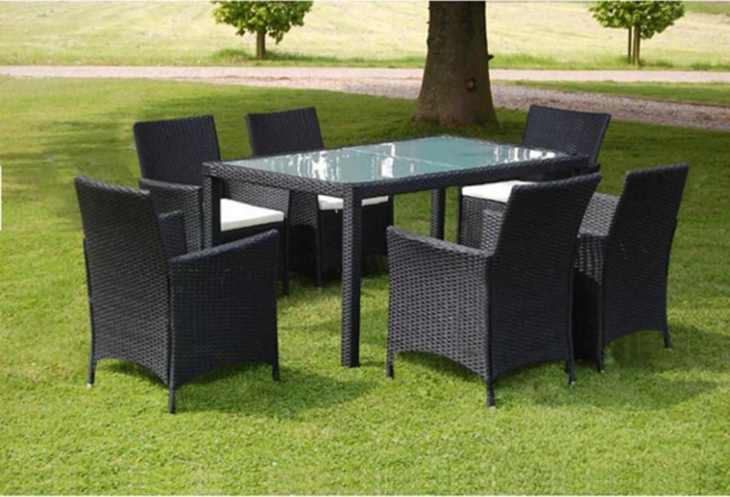 vidaXL 7-tlg. Garten-Essgruppe mit Auflagen Poly Rattan Schwarz 43120 Bild 1