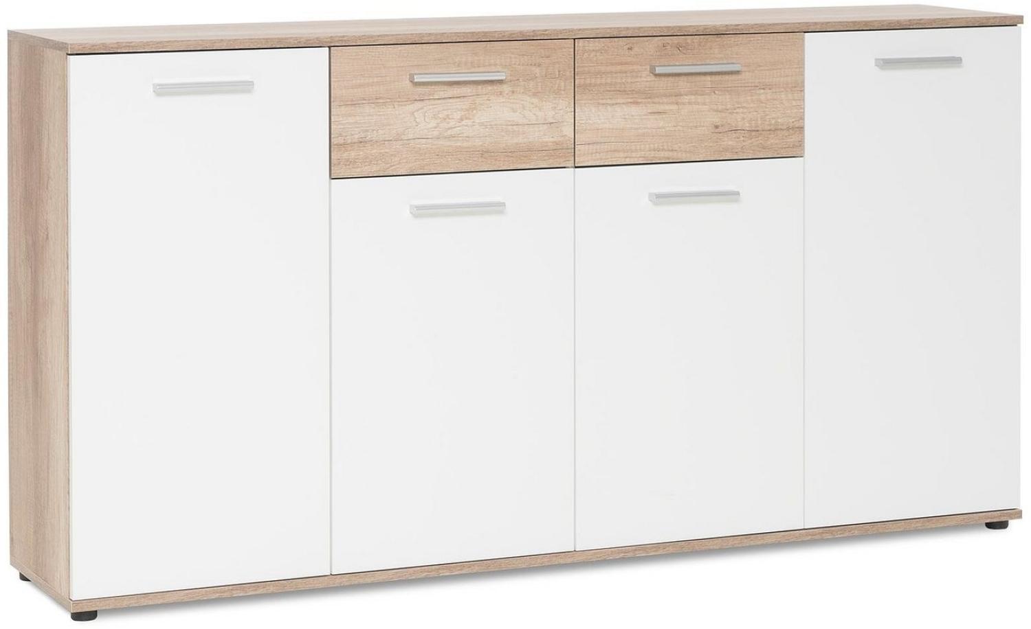 Möbelando 'Jacklin II' Sideboard, Spanplatte, 160 x 35 x 85 cm, Weiß / Wildeiche Bild 1