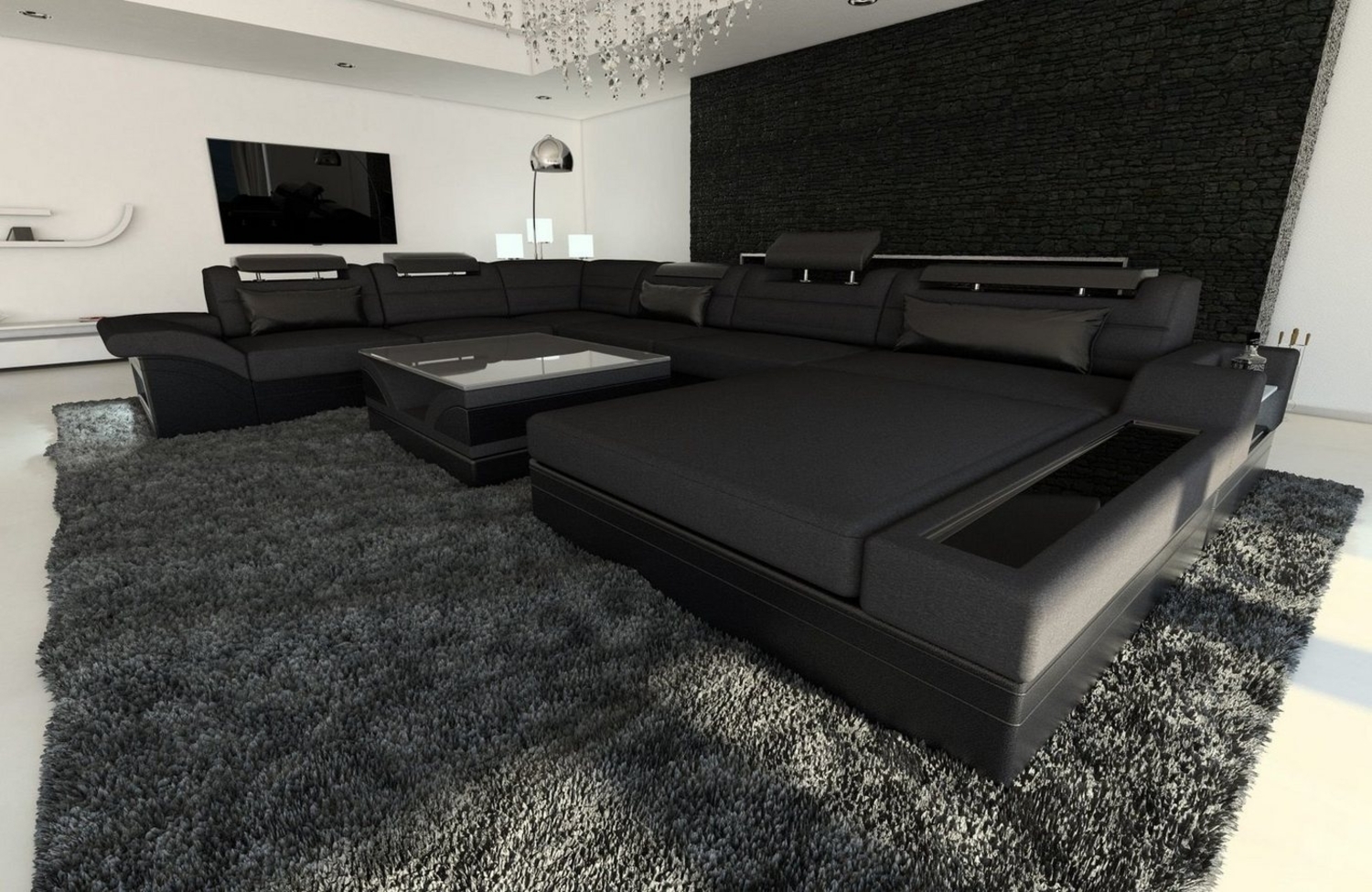 Sofa Dreams Wohnlandschaft Polster Stoff Sofa Mezzo XXL U Form Stoffsofa Couch, mit LED, wahlweise mit Bettfunktion als Schlafsofa, Designersofa Bild 1