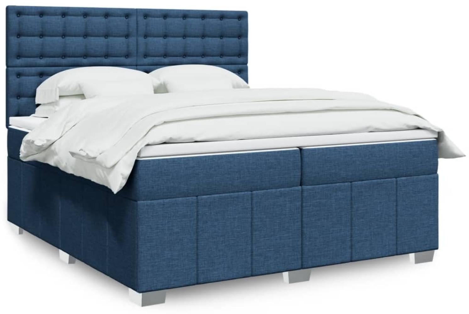 vidaXL Boxspringbett mit Matratze Blau 200x200 cm Stoff 3291795 Bild 1