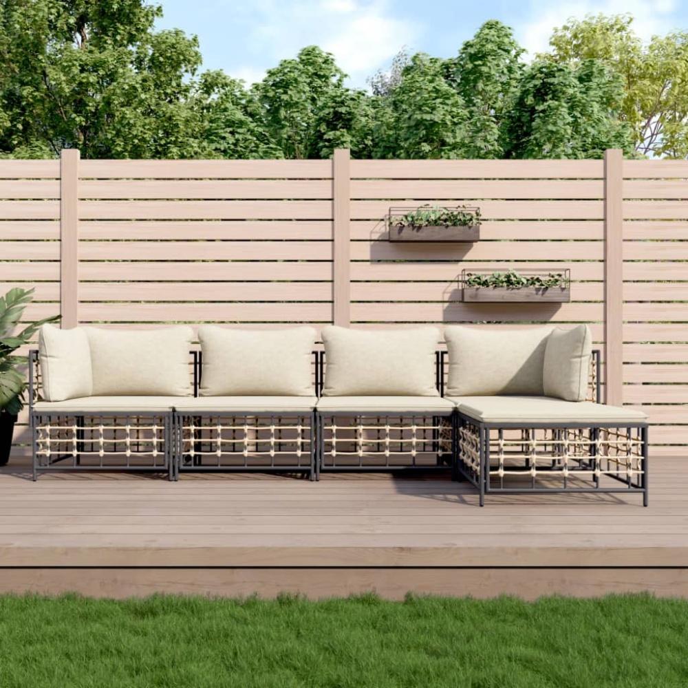 vidaXL 5-tlg. Garten-Lounge-Set mit Kissen Anthrazit Poly Rattan 3186742 Bild 1