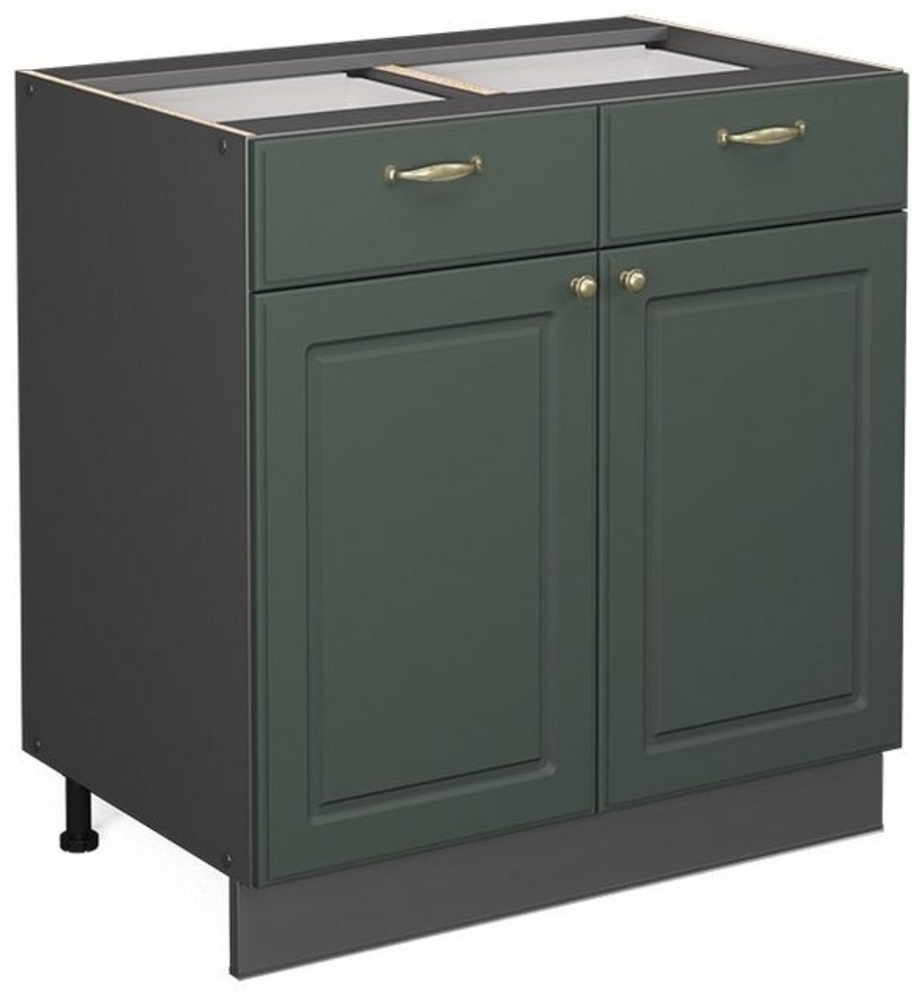 Vicco Küchenschrank Küchenmöbel Fame-Line Landhaus Küche Einbauküche Küchenzeile Blende Unterschrank Hochschrank Hängeschrank (Anthrazit-Grün-Gold, Schubunterschrank 80 cm) Bild 1