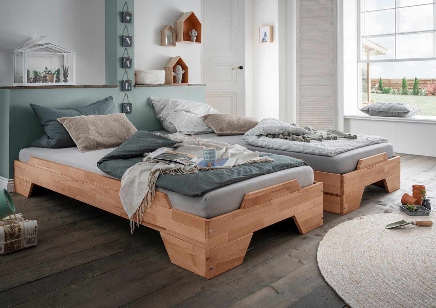 2er-Set Stapelbett 90x200cm 'Pisa' Buche massiv natur geölt Bild 1
