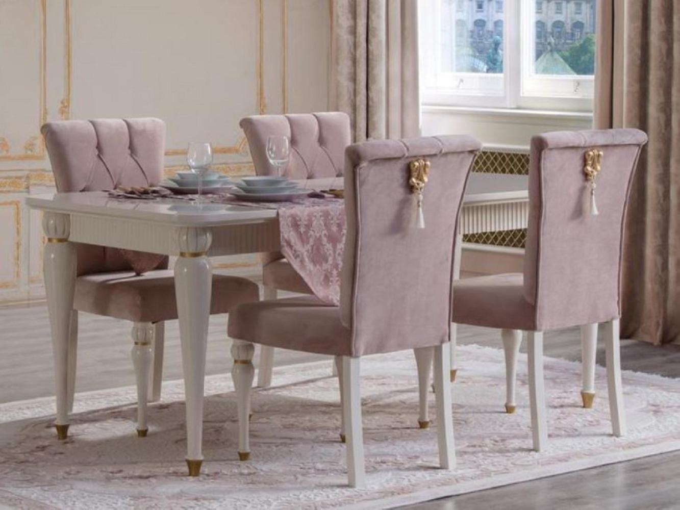 Casa Padrino Luxus Barock Esszimmer Set Rosa / Weiß / Gold - 1 Esstisch & 6 Esszimmerstühle - Barock Esszimmer Möbel Bild 1