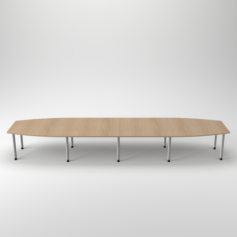Rheinland Möbel Konferenztisch KONTI 520x130 cm – ovaler Besprechungstisch in Eiche mit silbernen Rundrohrfüßen & 2 Kabelauslässen, erweiterbarer Meetingtisch für 16–18 Personen, moderner XXL-Tisch fürs Büro Bild 1