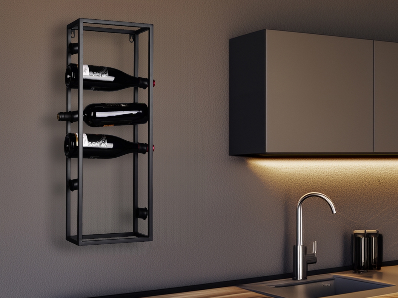 Weinregal Annabell - Metall Schwarz - 25 x 70cm Bild 1