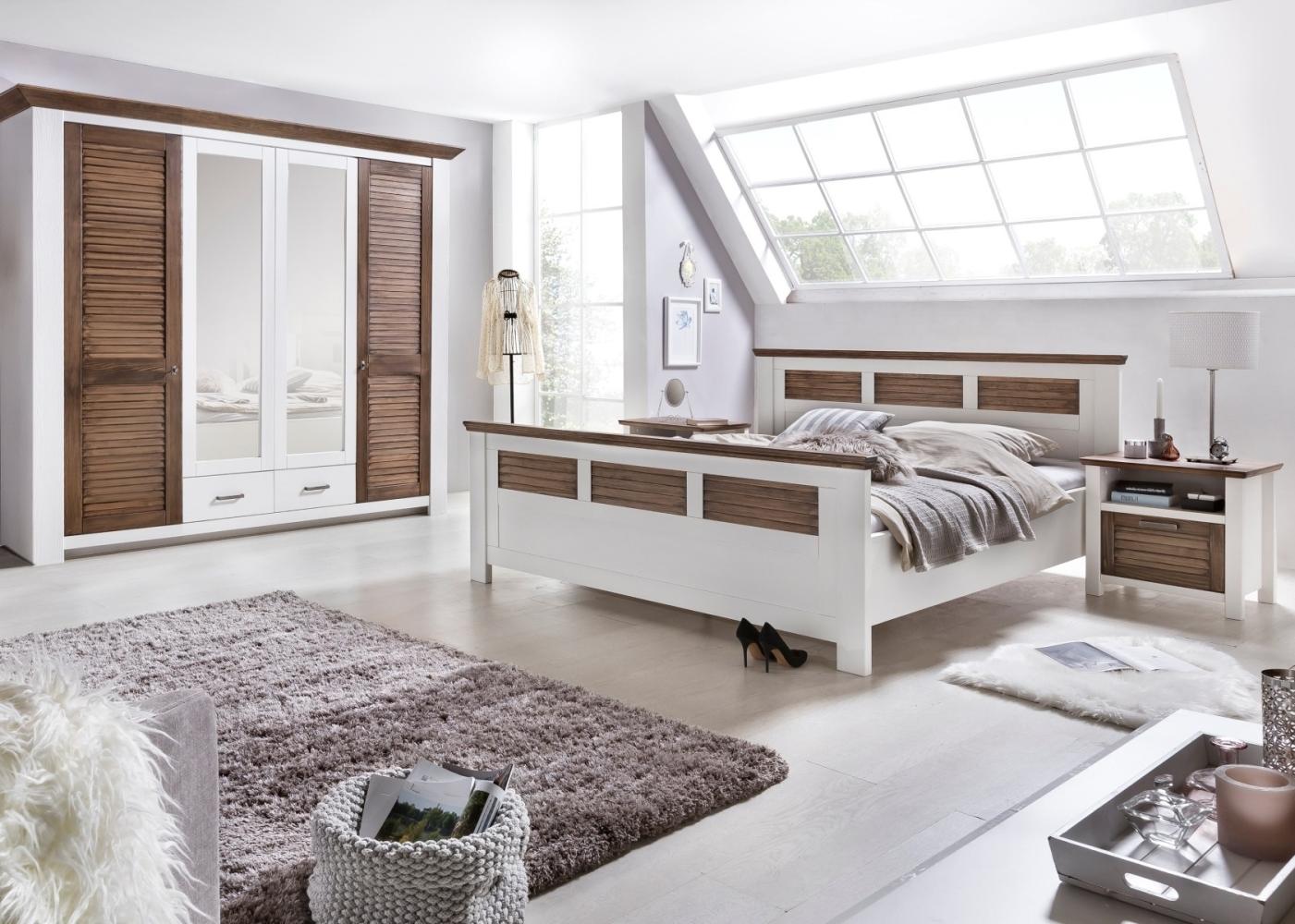 Schlafzimmer Set mit Bett 200x200 + Schrank 235cm + 2x Nachttische Pinie Laguna Bild 1