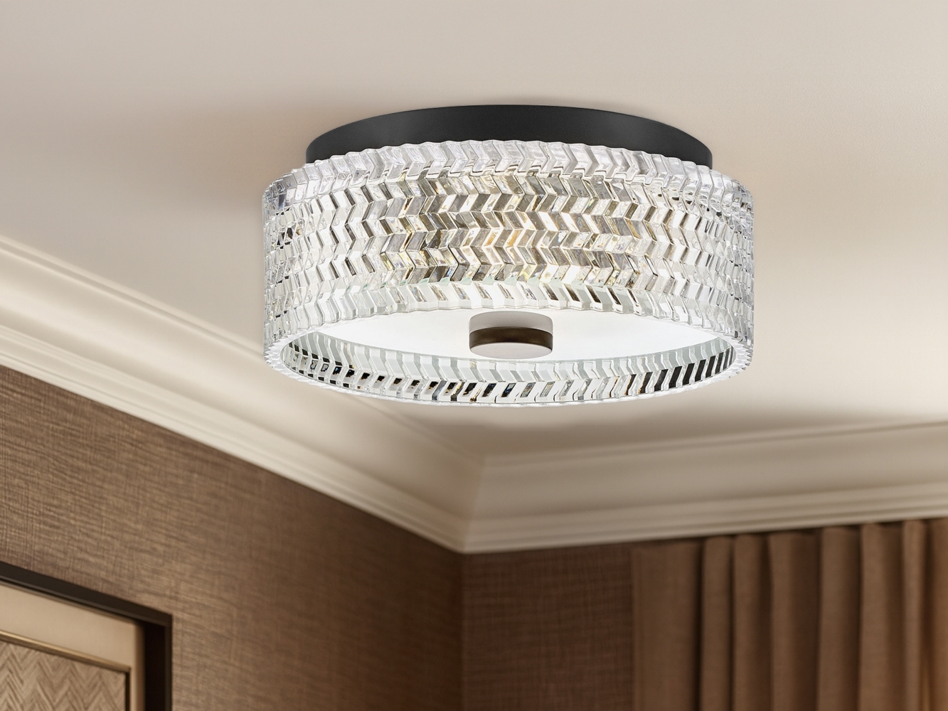 Retro LED Deckenleuchte Schwarz mit Chevron Glas Lampenschirm Ø 30,5cm Bild 1